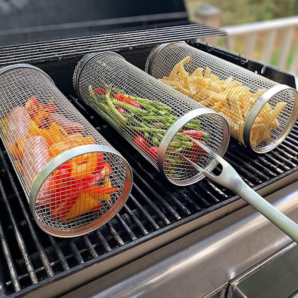 Cylindrisk grillnät universell rund grill i rostfritt stål camping grillkorg picknick 2099cm