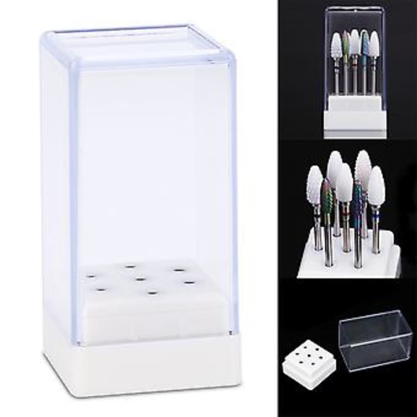 7 Hål Nagelfilsborr Huvuden Bits Hållare Organizer Box Behållare för Nagel Slip Huvuden Display