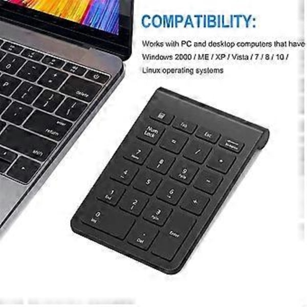 22Keys Numerisk Tastatur 2.4G Trådløs Mini Bærbar Ergonomisk Digitalt Numpad med USB-modtager til Kontor Laptop