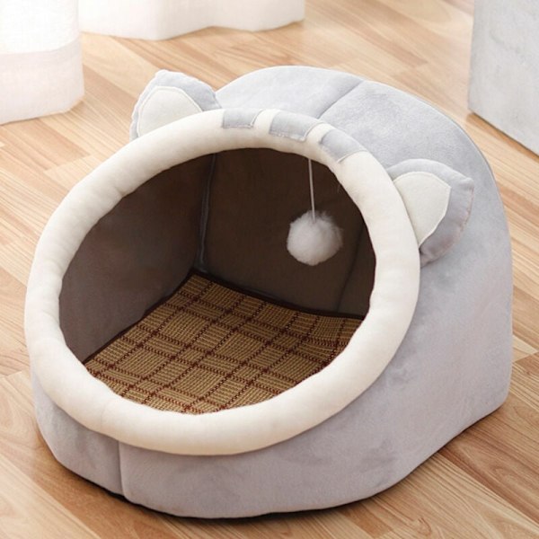 Cat Cave Soft Cat Bed for Cats Kittens Dogs Rabbits Cat Sleeping Place Soft Cat Bed for Indoor Pink Gray Brown (Cat Grey, M 37x39x30cm)