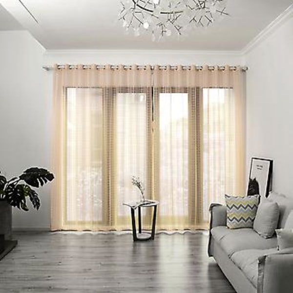 Polyester Fönster Tulle Voile Gardin Sovrum Vardagsrum Dekor (Beige)