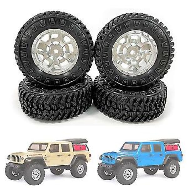 4st 1.0 Däck Och Metall Beadlock Fälgar Set För 1/24 Rc Crawler Bil Axial Scx24 Fcx24 Enduro24 Delar, silver A