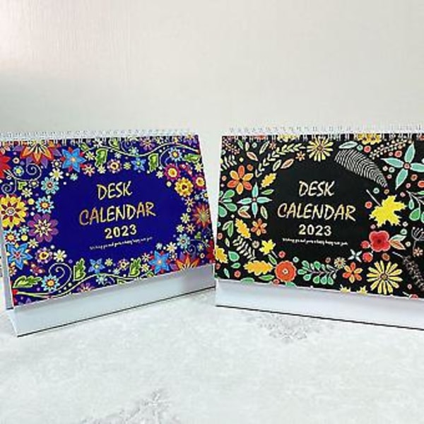 2 stk. Skrivebordskalender, 12 måneders skrivebordskalender, oppbrettbar, med blanke sider