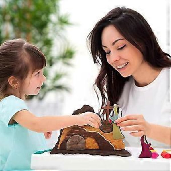 Påsk Uppståndelse Scen Set Ornament Påsk Trädekorationer Religiösa Vår Kristna Kors Hem Figurin Påskpyssel