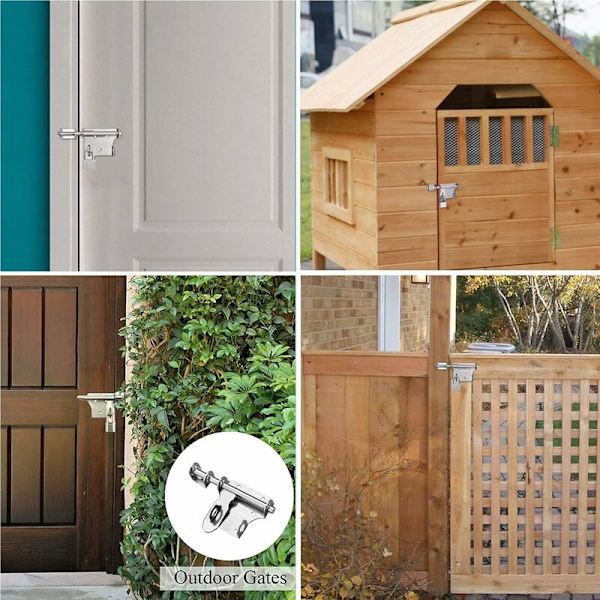Skyvedørbolt, rustfritt stål dørbolt lås, bolt med hengelåshull, hasp sikkerhetslås hasp tønnebolt skyvelås