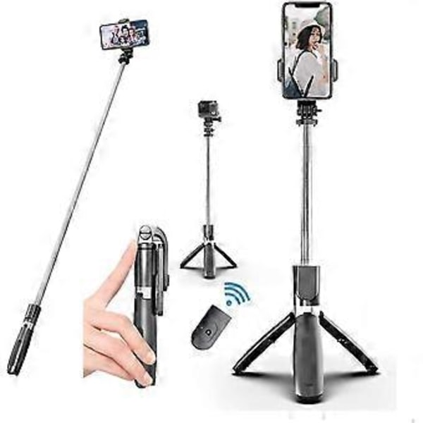 Trådløs Selfie Stick Tripod, 39,3 tommer Udtrækkelig Rejse Selfie Stick, Telefon Tripod med Aftagelig Trådløs Fjernbetjening