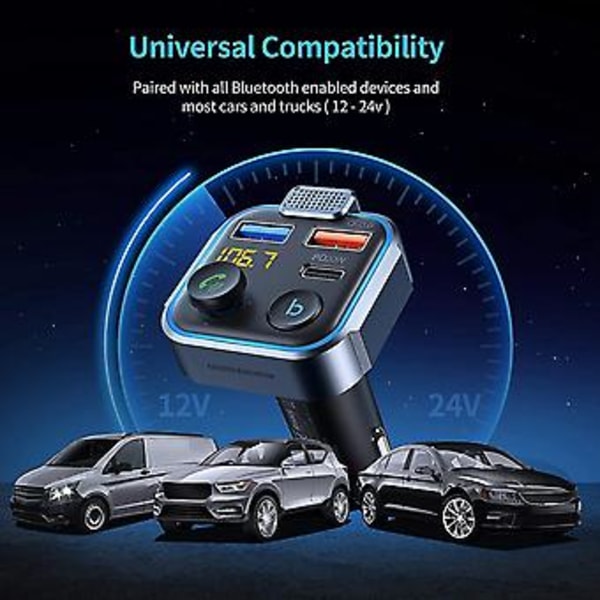 Auton Hammas 5.0 FM-lähetin, auton MP3-soitin radion musiikkisovitin Charr, S Hands-
