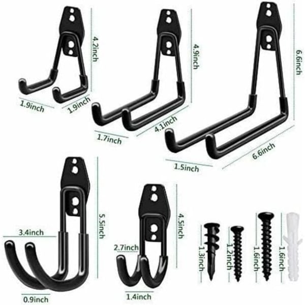 2-pack kraftiga garageförvaringskrokar i stål, tunga väggmonterade upphängningskrokar, stegkrokar, tunga krokar för garageorganisering