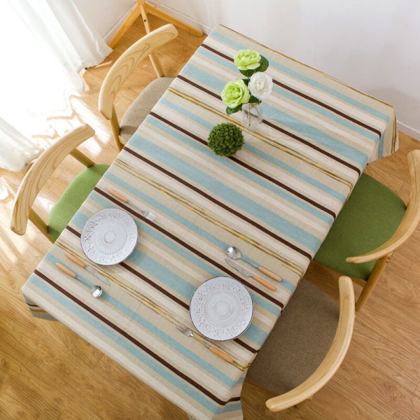 Bomulds- og linneddug Farvebjælke Broderet Rektangel Vaskbar Spiseborddug Middag Picnic Borddug Linned, Assorteret Størrelse Cafe Restau