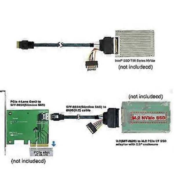 Sff-8643 - Sff 8639 -kaapeli, 12 Gb/s Mini Sas Hd -kaapeli Sisäinen Mini Sas Sff 8643 - U.2 Sff 8639 -kaapeli 15-nastaisella naaraspuolisella Sata-virtaliittimellä