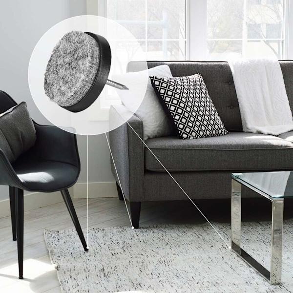 Möbeltassar i filt - 20-pack spikade trägolv runda cirkelskyddsglid för stol, soffa, bord - 28 mm (1,1), svart