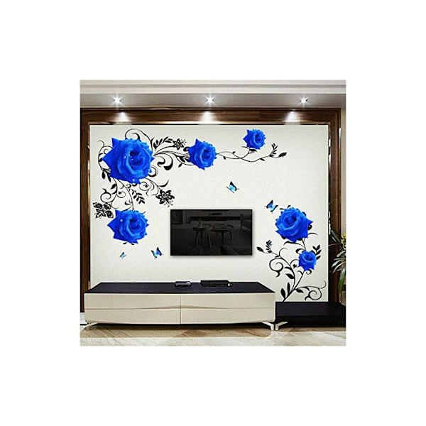 Yleinen suuri sininen ruusu kukat sohva/TV tausta seinätarra koti sisustus DIY makuuhuone olohuone seinämaalaus taide tarrat juliste tarrat, 60×90cm