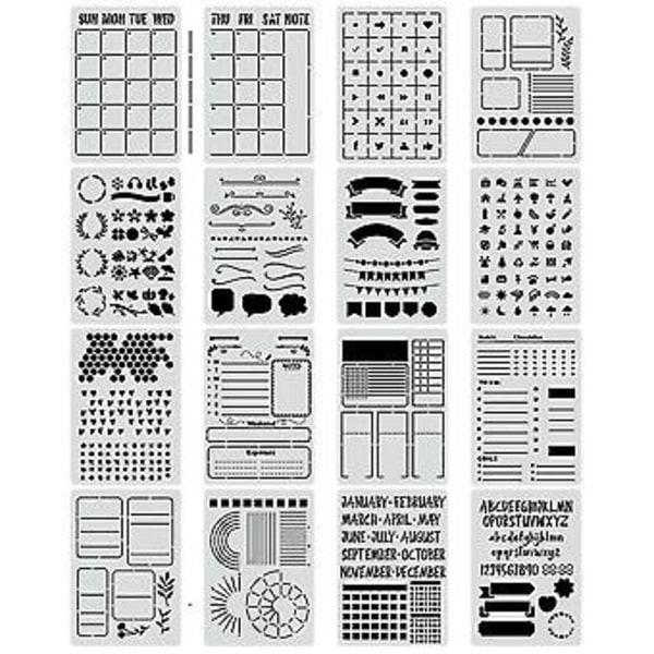 16 kpl Journal Stencils -setti - Productivity Plr Stencil Journal Stencils A5 Dotted Jo:lle