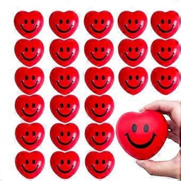 24 stk. Valentinsdag Hjerte Stressbolde, Røde Smileys Ansigtsbolde, Hjerteformede Skumbolde til Børn og Voksne