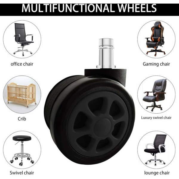 spillestolhjul, utskiftbare reservehjul med anti-skrap og jevn glidefunksjon (5 stykker/sett, svart)