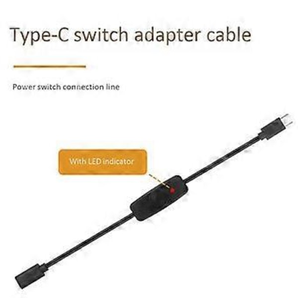 Strömbrytare USB Typ C med Indikatorlampa Hane till Hona USB-C Förlängningskabel Brytare för 4B 2 st