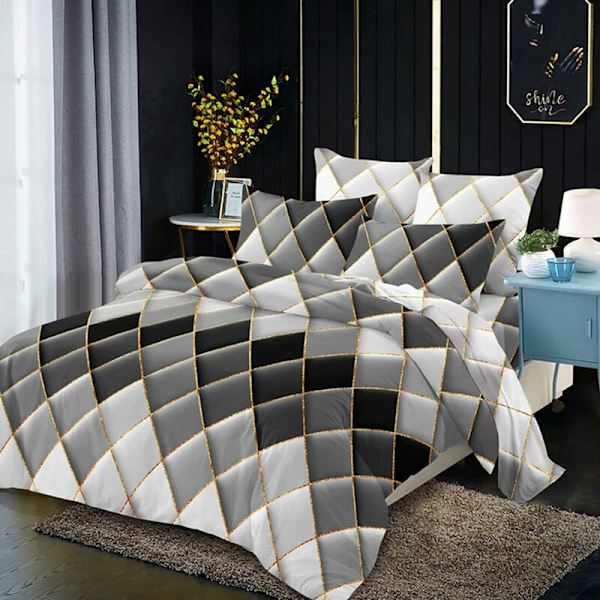 Fashion Unique 3D geometrisk stripet trykt dynetrekksett, 3-delt nordisk stil minimalisme dobbelt størrelse mikrofiber dynetrekksett med gul