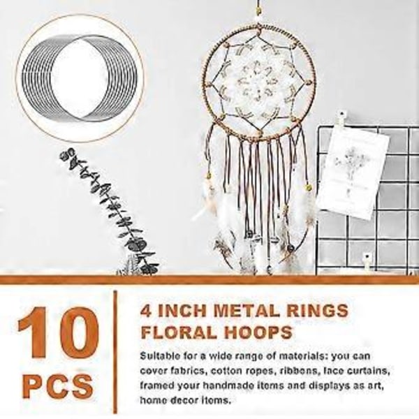 10 Pakning 4 Tommers Sølv Drømmefanger Metallringer Blomsterringer Krans Makrame Kreasjoner Ring for Håndverk DIY