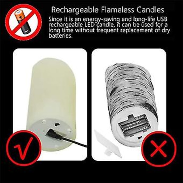 LED, Flammeløs med flimrende effekt, Oppladbar, Voks med fjernkontroll