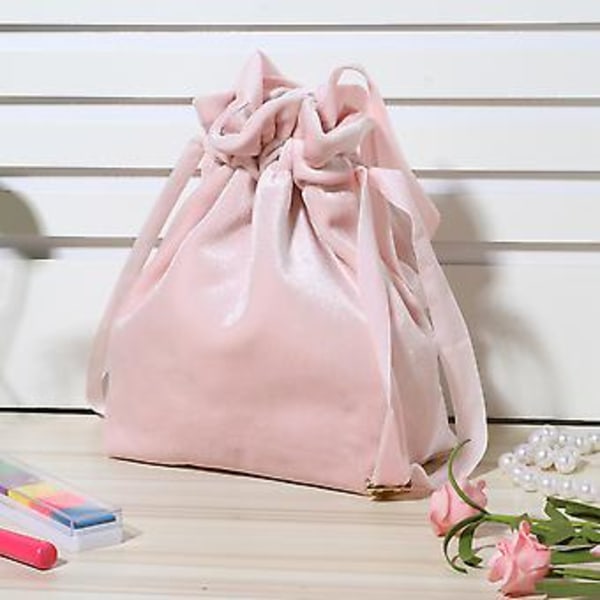 Bärbar sminkväska i sammet för hushållet, dragskoväska för förvaring utomhus, rosa, storlek L