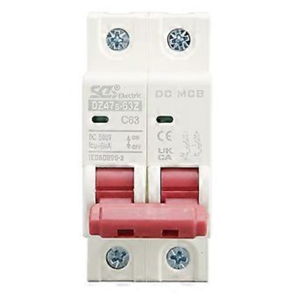 DC Pienoiskatkaisija 2P 63A DC500V 6000A Katkaisukyky DIN-kiskoasennus aurinkosähköjärjestelmälle DZ47s 63Z C63