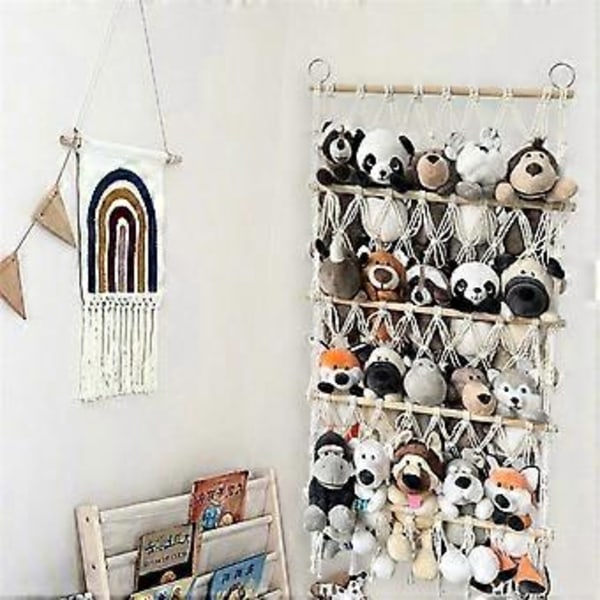 Seinälle ripustettava säilytysteline Pehmoleluverkko Riippumatto Lastenhuone Pehmolelujen säilytys Boho Macrame, Sininen