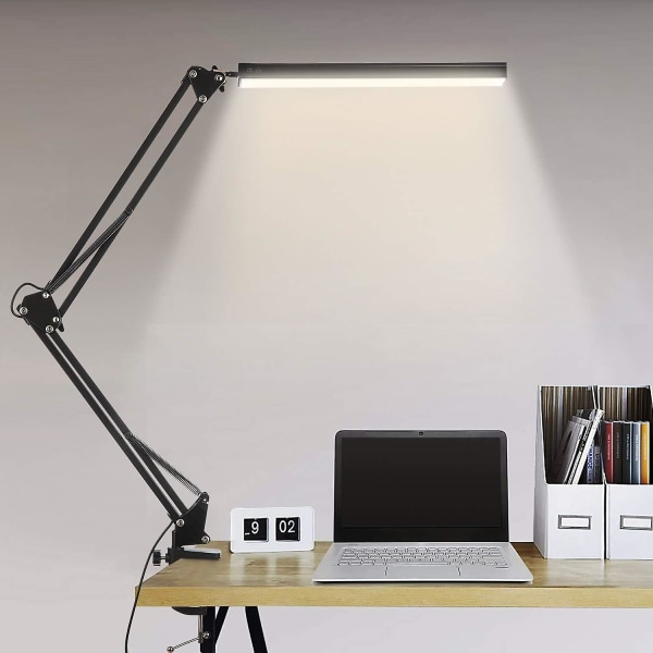 Led bordslampa, hopfällbar bordslampa med klämma, 10 ljusstyrkanivåer x 3 färglägen, justerbar bordslampa, ögonskydd, 5v/2a Ce-adapter