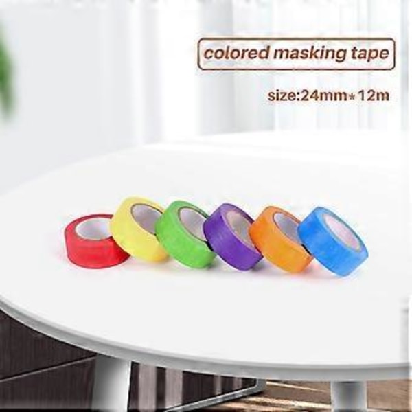 Färgad Maskeringstejp, Färgad Målartape för Konst och Hantverk, Märkning eller Kodning - 6 Olika Färgrullar - Maskeringstejp 2,5 cm X 12 m (2,4 cm X