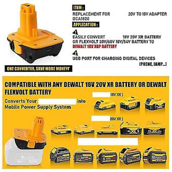 Batteriadapteromvandlare Dca1820 För 18v Verktyg, 20v Batteri Dcb203
