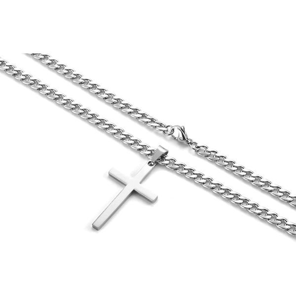 Halsband i rostfritt stål för män med korshänge med 6 mm bred trottoarkant