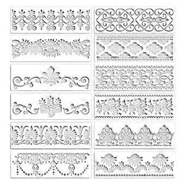 12 kpl Kukka Reunamuotti Sapluunat Mandala Sapluunat Uudelleenkäytettävät Leikkausmaalausmallit DIY Askartelusapluunoihin, 12 x 3,9 tuumaa