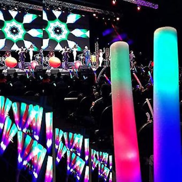 24 stk. lysende skumstaver, LED-skumstaver med 3 moduser blinkende effekt for fester, konserter