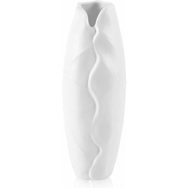 8.2Inch White Modern Decorative Ceramic Vase , Unique Bottle Mouth and Simple Lines Design for Bookshelf Fireplace Flowers Home Office Decoration