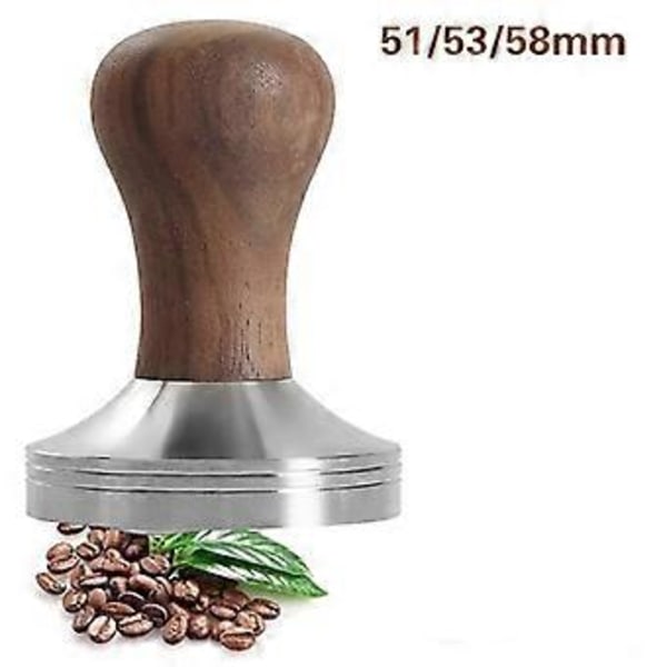 53MM Kaffepresse Verktøy Elastisk Kaffe Tamper med 304 Rustfritt Stål Base & Solid Trehåndtak Kaffepulver Hammer
