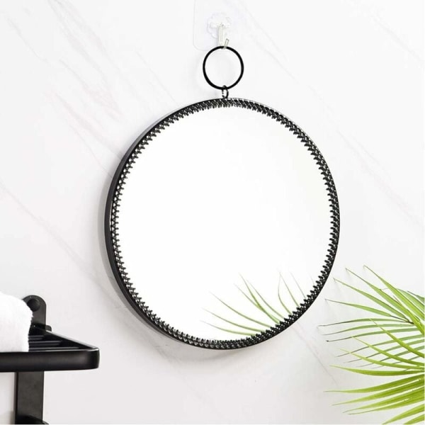 Metalramme Rund væghængende spejl Dekorativt spejl Makeupspejl Makeupspejl til badeværelse Stue Soveværelse (sort)-Fei Yu
