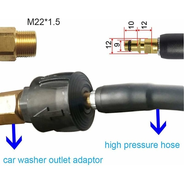 Snabbkopplingsslanganslutning för högtryckstvätt Union A M22 14MM slangadapteranslutning för Karcher-tvätt