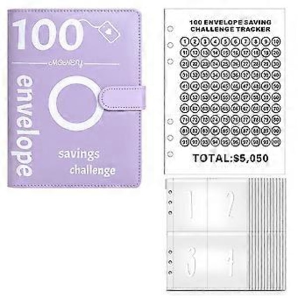 100 Konvolutter Pengebesparende Utfordring, 100 Konvolutt Utfordring Perm, Pengebesparende Perm, Budsjettbok (Lilla)