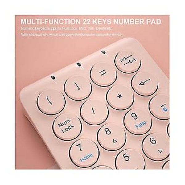 Trådløst numerisk tastatur Bluetooth Num Pad Runde tastehetter Numpad 22 taster Oppladbart numerisk tastatur
