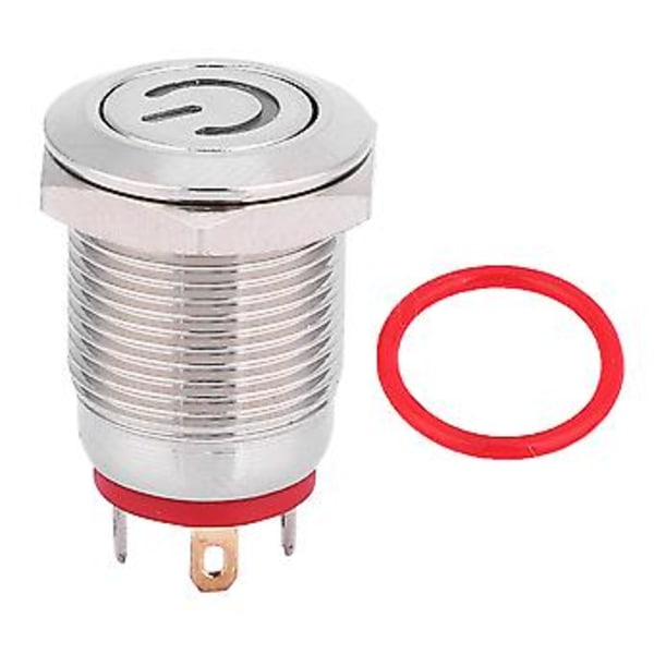 Lås-fri 12mm Metall Knapp Strömbrytare Ring och Strömformad LED Självåterställande Röd Strömbrytare (24V)