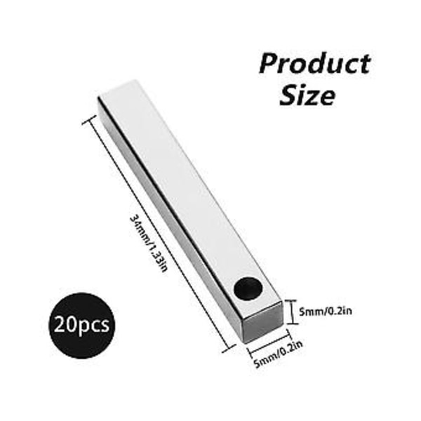 20 st Mindre Stål 3d Rekt Stämpl Blanks, 3,8 cm X 0,6 cm Hängen Metall Stämplar