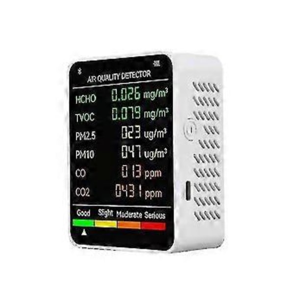 6 I 1 Pm2.5 Pm10 Hcho Tvoc Co Co2 Multifunktionell Luftkvalitetsdetektor LCD-skärm Luftkvalitetstestare - Vit--vit-i