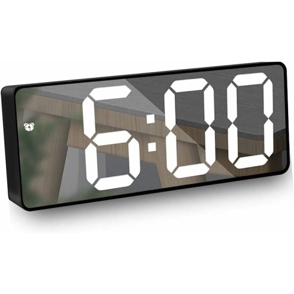 Spegelväckarklocka, digital väckarklocka med datum/temperatur/snooze/2 larm/USB-laddningsport LED-display, för resor sovrum kontor kök