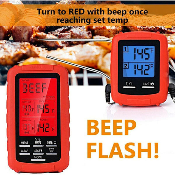 Kökstermometer med synlig display Dubbel sond 380 C Rostfritt stål Matlagning Ugn Grill Termometer Röd