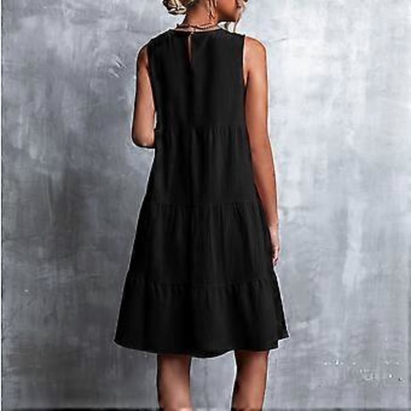 Plus Size Sort Ærmeløs Kjole - Åndbar Rund Hals Elegant Sommerbeklædning, XXL