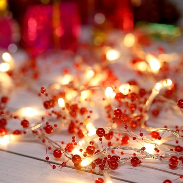 Christmas Bead Light 2m 20 LED Christmas Berry Bead String Lights for Christmas House Mantel Decoration,(Red)