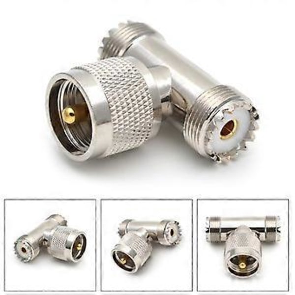 PL259 UHF Han til Dobbelt SO-239 UHF Hun SO239 Triple Tee Type 3-vejs Adapter