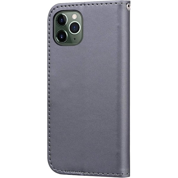 Telefonfodral för iPhone 11, tecknad katt djur mönster mobiltelefonfodral läder flipfodral med kortplatser + stativ (grå)