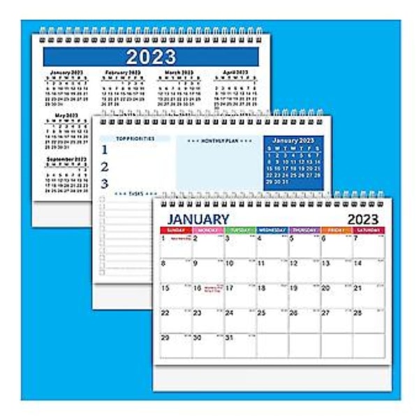 2 stk. Skrivebordskalender, 12 måneders skrivebordskalender, oppbrettbar, med blanke sider