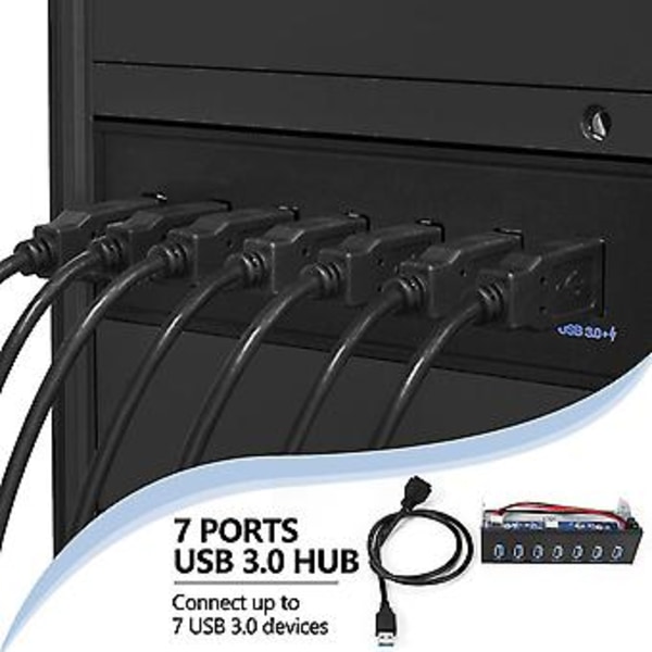 7 Portars USB 3.0 Hub 5Gbs 5.25 tums CD-ROM Enhetsfack CD Rom Frontpanel För Datorchassi+USB 3.0 19-p