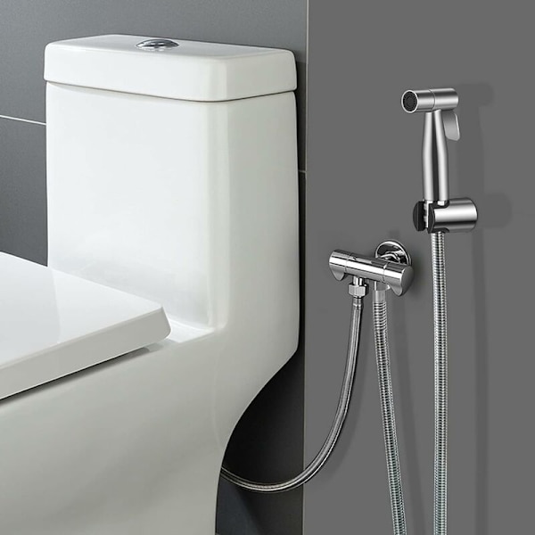 Bidet-käsisuihku, bidee-liitäntä kylpyhuoneen wc-kalusteisiin G1/2 tuuman venttiilillä, käsisuihku 1,5 m suihkuletkulla ja suihkusuuttimella